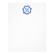 Blue Letter M Monogram Red Stars Letterhead Design