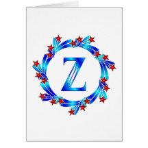 Blue Letter Z Monogram Red Stars Card