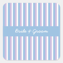 Blue Lilac White Stripes blue Wedding Square Square Stickers