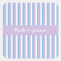 Blue Lilac White Stripes lilac Wedding Square Square Sticker