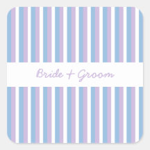 Blue Lilac White Stripes white Wedding Square Stickers
