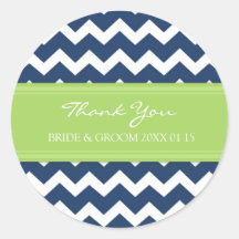 Blue Lime Chevron Thank You Wedding Favor Tags Sticker