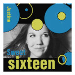 Blue & Lime  Sweet 16th Photo Party Invitation