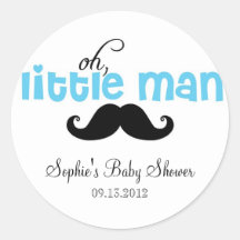 Blue Little Man Moustache Baby Shower Sticker