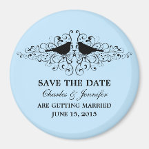 Blue Love Bird Swirls Save the Date Magnet