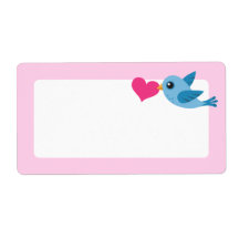 Blue love bird with pink heart blank shipping labels
