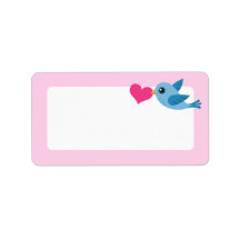 Blue love bird with pink heart blank labels