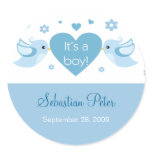 Blue Love Birds Baby Birth Announcement