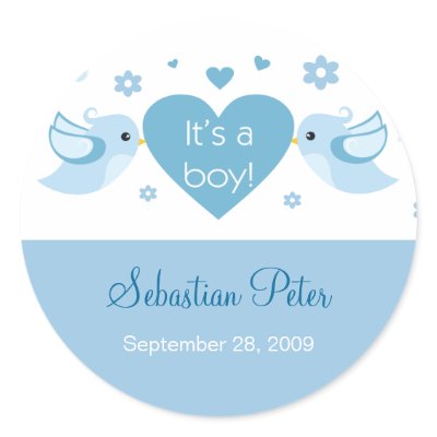Blue Love Birds Baby Birth Announcement by Ruxique