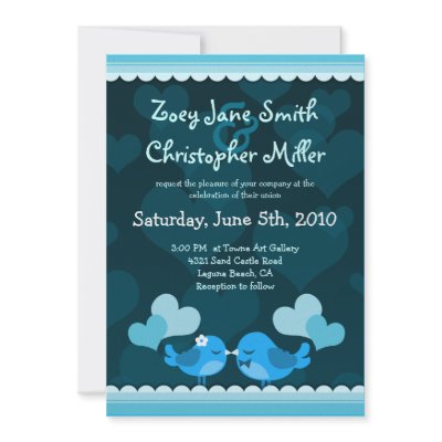Blue Love Birds Wedding 5x7 Portrait Invitation by CuteWeddingThings