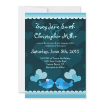 Blue Love Birds Wedding 5x7 Portrait Invitation