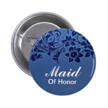 blue maid of honour wedding button