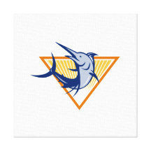 Blue Marlin Fish Jumping Retro Gallery Wrapped Canvas