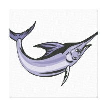 Blue Marlin Fish Jumping Retro Gallery Wrapped Canvas
