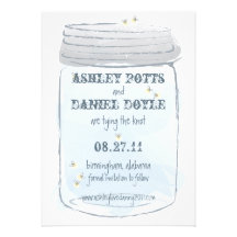 Blue Mason Jar & Fireflies Save the Date Announcement