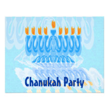 Blue Menorah Chanukah Party Invitations