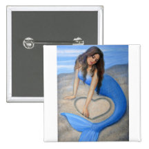 Blue Mermaid's Heart Pins