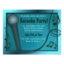 Blue Microphone Karaoke Party Invitation
