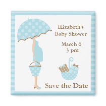 Blue Mom to be with Umbrella Refrigerator Magnets