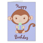 Blue Monkey Birthday Greeting Card