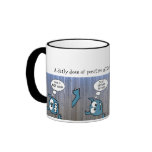 Blue Monster Stuck in Fence mugs