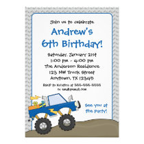 Blue Monster Truck Birthday Invitations invitations