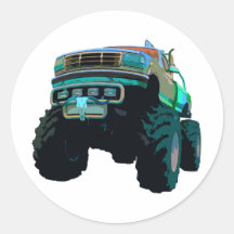 Blue Monster Truck Round Stickers