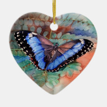 Blue Morpho Watercolor Ornament