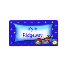 Blue Motorcycle - Boys school name label
