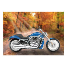 Blue Motorcycle in Autumn Woods Announcement