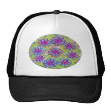 Blue n Purple Dancing Waves on Green Florals Mesh Hat