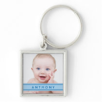Blue Name Baby Photo Template Keychain