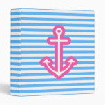 Blue Nautical Pink Anchor Vinyl Binder