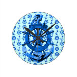Blue Nautical Ships Wheel And Anchor