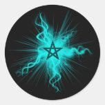 Blue Neon Glowing Pentagram - Pagan Symbol Round Sticker