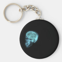 Blue Neon Side View X-ray Skull on Black Keychains