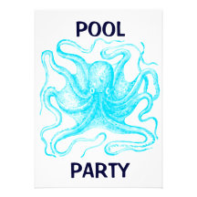 Blue Octopus Pool Party Invites