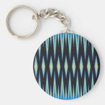 Blue on Black Art Deco Triangles Keychain