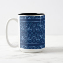 Blue on Blue Damask Pattern Mugs