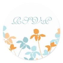 Blue Orange Floral Wedding RSVP Envelope Seals Sticker