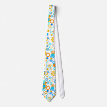 Blue orange flowers neck ties
