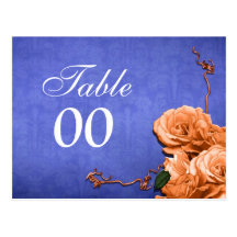 Blue orange table number wedding party postcards