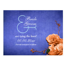 Blue orange wedding vintage "save the date" postcard