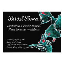 Blue orchids on black bridal shower personalised invitation