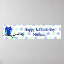Blue Owl 1st Birthday Personalized Sign Print