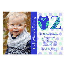 Blue Owl 2nd Birthday Party Photo Invitations