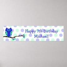 Blue Owl 7th Birthday Personalized Sign Print