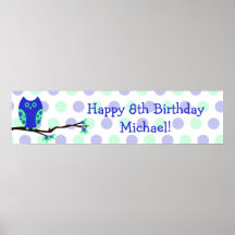 Blue Owl 8th Birthday Personalized Sign Poster