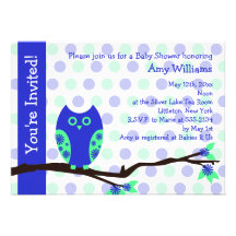 Blue Owl Baby Shower Invitations (Flat Card)