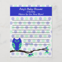Blue Owl Baby Shower Personalized Advice Cards Custom Flyer